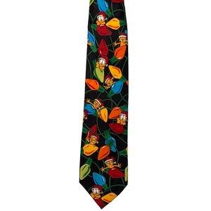 Vintage Garfield Christmas Lights Necktie Black Multi-Colored